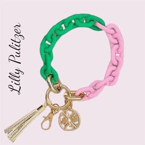 Lilly Pulitzer Chain Link Keychain Bracelet,  (Conch Shell Pink/Spearmint)